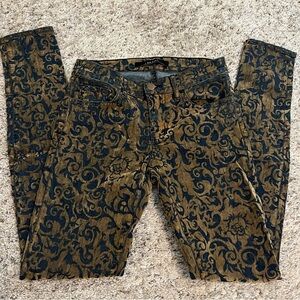 J Brand Skinny Leg Gold/Black Brocade Pants Waist Size 25
